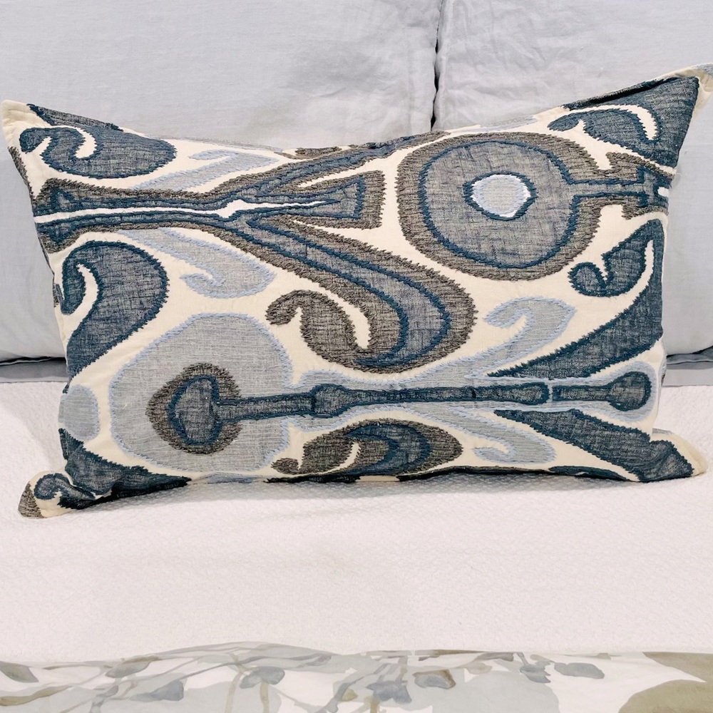 Pottery Barn Kenmare Ikat embroidered lumbar pillow approx 16”x26” w/down insert